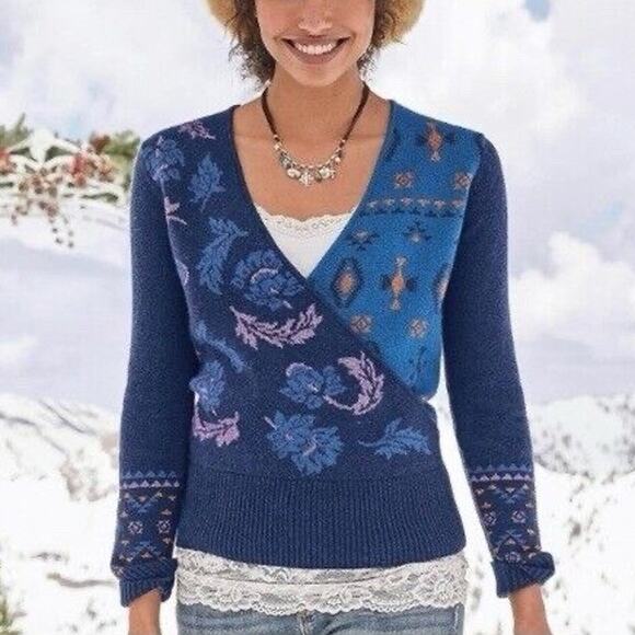 Sundance Sweaters - Sundance Small S Galaxy Delight Surplice Sweater Faux Wrap Merino Wool Blend